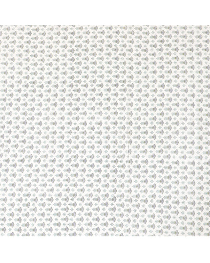 Off white cotton lawn fabric with sage green, olive green and light lavender print in floral design-D8437 Regal Fabrics