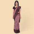Fandango purple synthetic chanderi silk saree with multi color embroidery in floral design. Byzantine purple color blouse piece-D12767