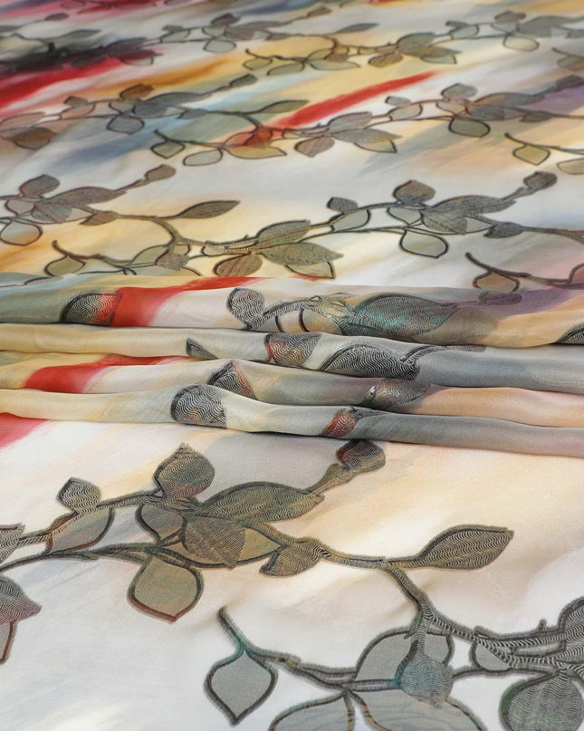 قماش شيفون حريري نقي فاخر متعدد الألوان مطبوع مع لوركس معدني متعدد الألوان بتصميم زهور-D9340