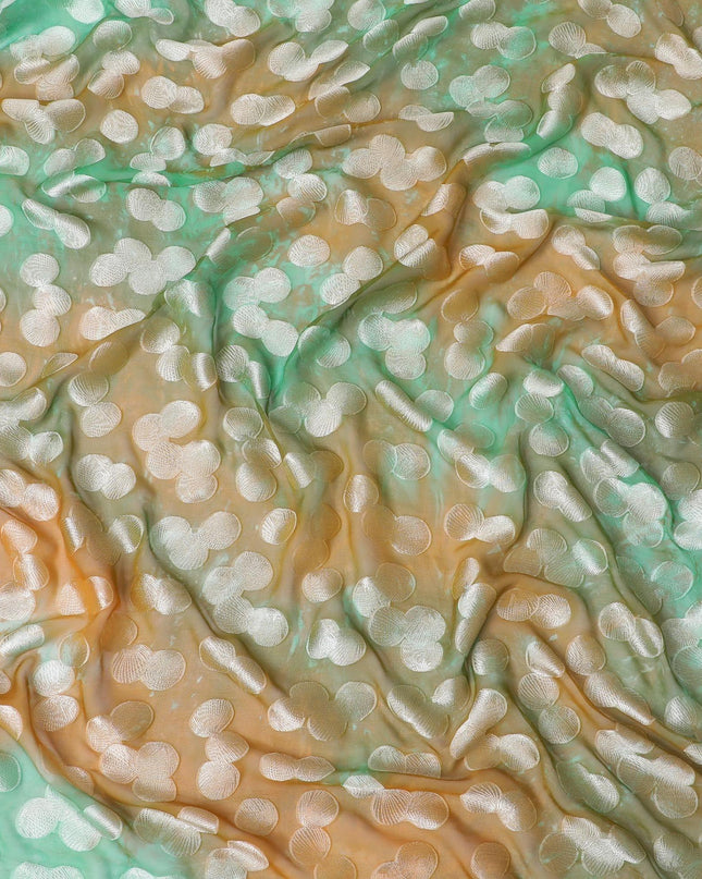 قماش شيفون حريري خالص بني فاخر مع طباعة متعددة الألوان مع فيسكوز فضي بتصميم منقط-D13116