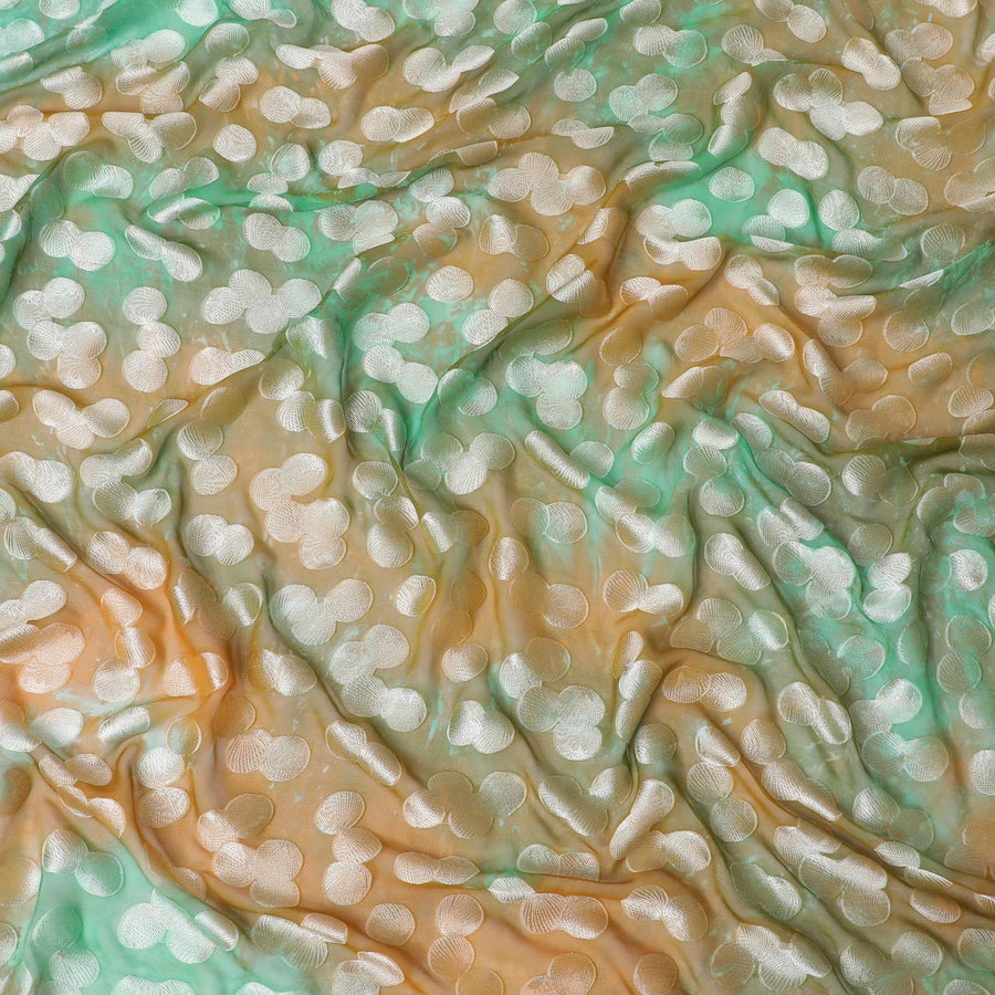 قماش شيفون حريري خالص بني فاخر مع طباعة متعددة الألوان مع فيسكوز فضي بتصميم منقط-D13116