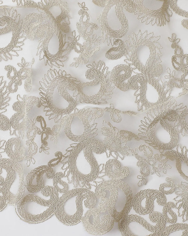 Dull gold nylon tulle fabric with same tone embroidery in paisley design-D11694 Regal Fabrics