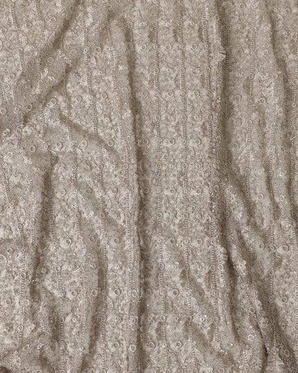 Gold nylon tulle fabric with same tone embroidery and sequins in fancy design-D6016 Regal Fabrics