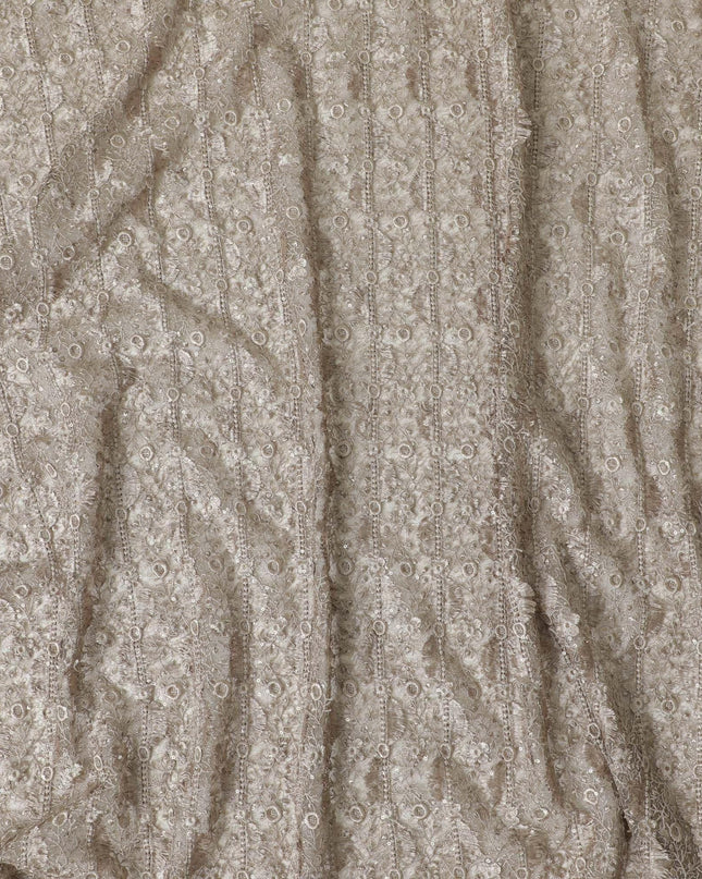 Gold nylon tulle fabric with same tone embroidery and sequins in fancy design-D6016 Regal Fabrics