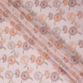 Light pink cotton voile fabric with same tone, sage green and peach embroidery in floral design-D14468