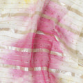 Multicolor synthetic chiffon fabric with gold stripe having same tone metallic dot foil in stripe design-D13659 Regal Fabrics