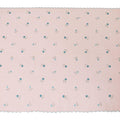 Peach cotton voile fabric with sapphire blue, olive green and powder blue embroidery in floral design-D11086