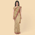 Dandelion gold synthetic tusser silk saree with embroidery in floral design. Blouse piece in same colour-D12743