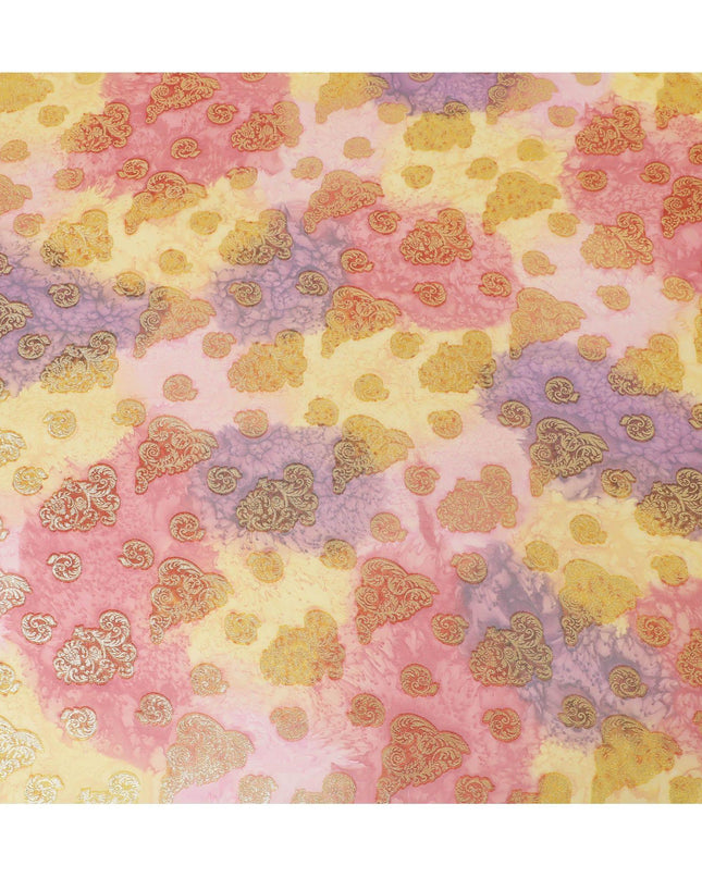 قماش شيفون حريري فرنسي (فرنساوي) فاخر متعدد الألوان مع لوركس معدني ذهبي بتصميم زهور-D14015