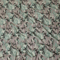 Laurel green Italian viscose fabric with pale brown and black print in abstract design-D12350