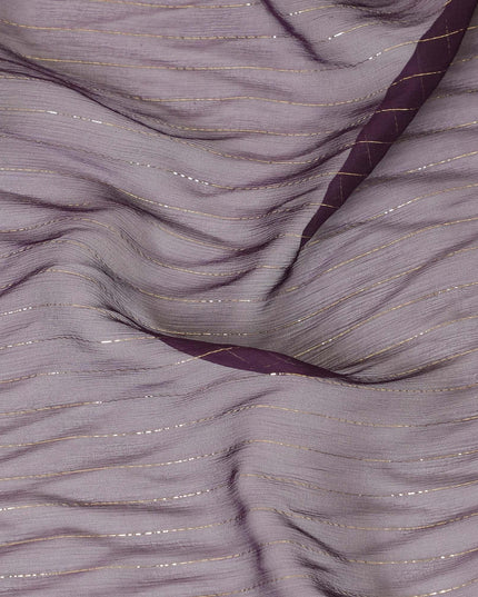 قماش شيفون من الحرير الخالص مع لوريكس معدني ذهبي بتصميم مخطط -D8595