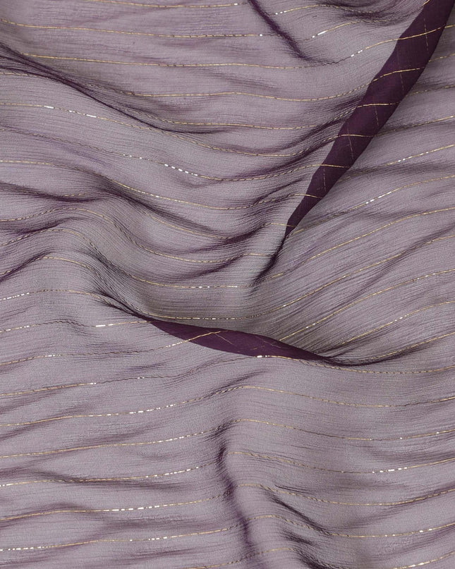 قماش شيفون من الحرير الخالص مع لوريكس معدني ذهبي بتصميم مخطط -D8595