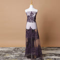 Plum nylon tulle fabric with same tone fancy embroidery in floral design-D7748