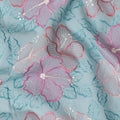 Baby blue Premium pure cotton voile fabric with same tone, beige, salmon pink and peach embroidery in floral design-D15247