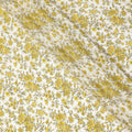White silk crepe fabric with yellow and green prints in floral design - D9914