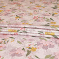 Light pink premium pure silk satin fabric with multicolor print having rose pink film metallic in floral design-D9420