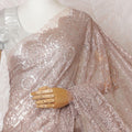 Pale brown Premium pure metallic French chantilly lace saree having stone work in floral design-D14892