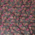 Black synthetic chiffon fabric with multicolor embroidery in floral esign-D12339