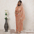 Salmon pink Premium pure silk chiffon thobe with blue and sage green viscose having gold metallic lurex in floral design-D14365 Regal Fabrics