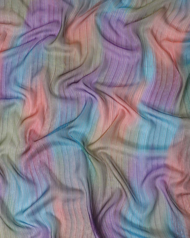 قماش شيفون من الحرير الخالص متعدد الألوان مع لوريكس معدني ذهبي بتصميم مخطط -D12618