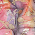 Multicolor premium hand printed pure silk chiffon fabric with gold metallic lurex in floral design-D9412