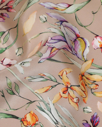 قماش فيسكوز بيج لاتيه مع طباعة متعددة الألوان بتصميم الأزهار-D12259