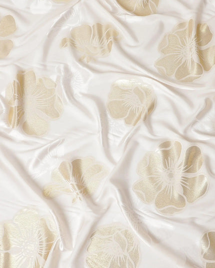 Off white premium pure silk crepe fabric with gold metallic lurex in floral design-D13707 Regal Fabrics