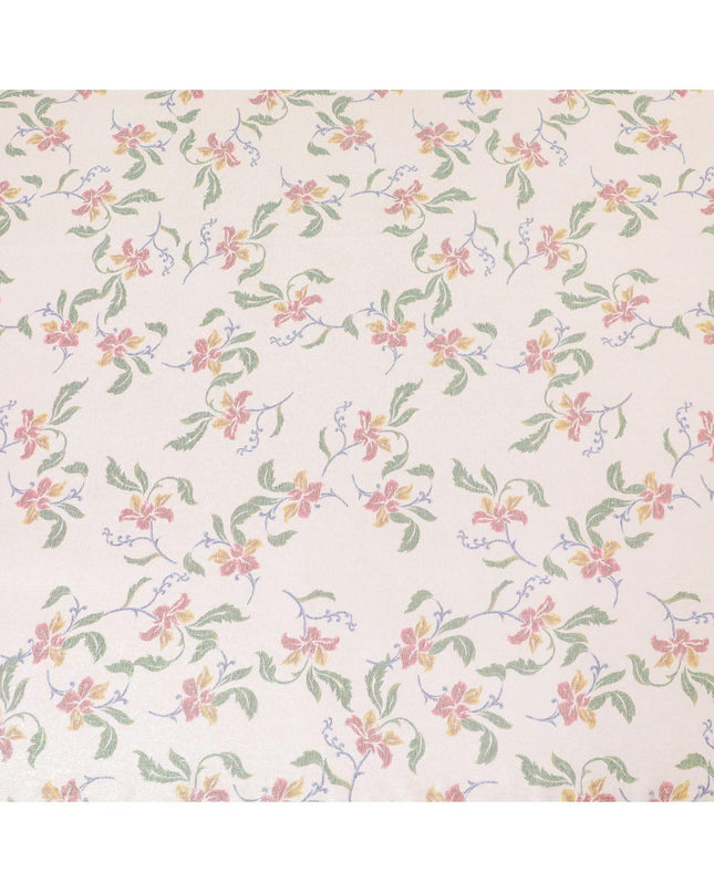Light pink Premium pure silk chiffon fabric with multicolor print having pastel green metallic lurex in floral design-D8882