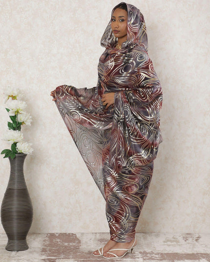 Multicolor Premium pure silk chiffon thobe with gold metallic lurex in abstract design-D14395 Regal Fabrics