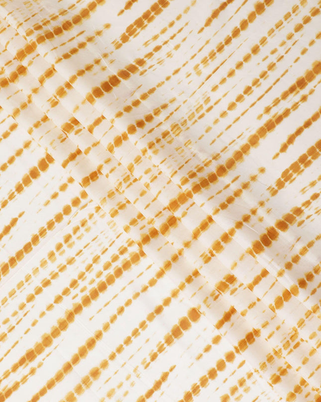 Beige cotton lawn fabric with mustard red print in fancy design-D14245