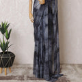 Slate grey, black Tie & die printed Premium pure French silk chiffon saree having stone work in Fancy design-D15506