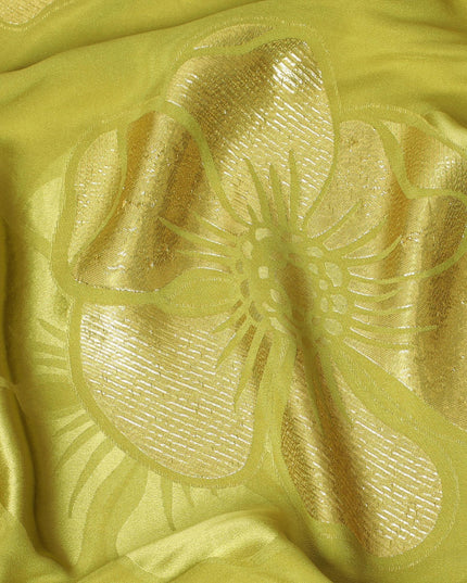 Mehindi green Premium pure silk crepe fabric with same tone jacquard and gold metallic lurex in floral design-D14630