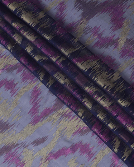 قماش شيفون من الحرير الخالص باللون الأزرق الداكن مع لوريكس معدني ذهبي ووردي بتصميم تجريدي -D12320