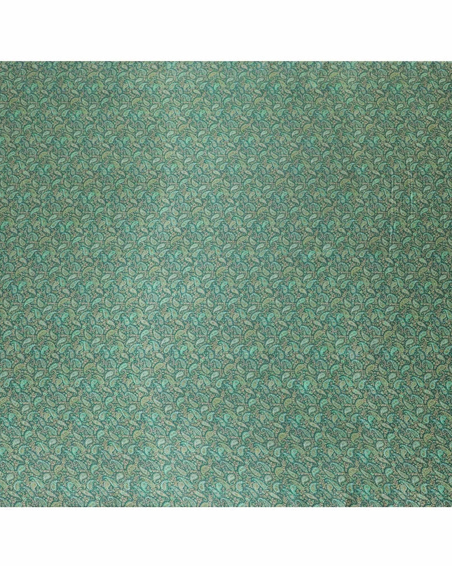 قماش ساتان من الحرير الخالص باللون الأخضر الغاب مع طباعة باللونين البيج والأخضر الداكن بتصميم بيزلي-D8223