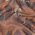 Coffee brown silk chiffon fabric with dark mocha brown print in floral design-D12919