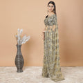 Gold, Black Premium metallic French chantilly lace saree having stone work in floral design-D8724S