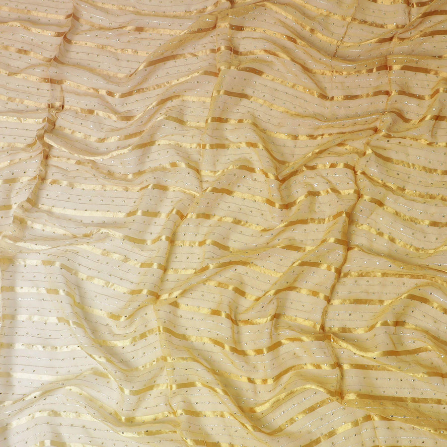 Multicolor synthetic chiffon fabric with gold stripe having same tone metallic dot foil in stripe design-D13645 Regal Fabrics