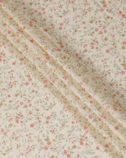 Beige blended cotton fabric with multicolor print in floral design-D15138