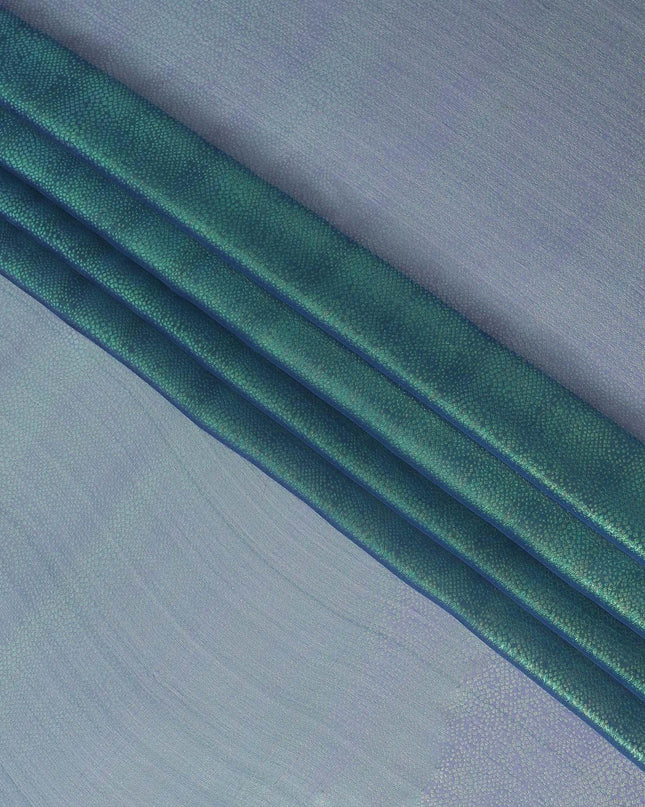 Blue Premium pure silk chiffon fabric with same tone metallic lurex in self design-D13558