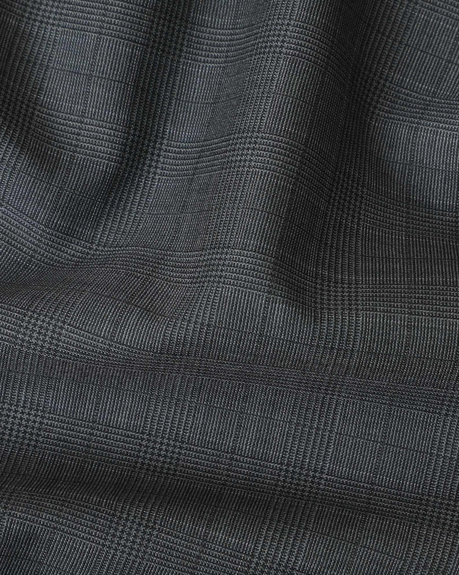 Uniform green Premium Italian wool suiting fabric with same tone and off white checks design-D11449 Regal Fabrics