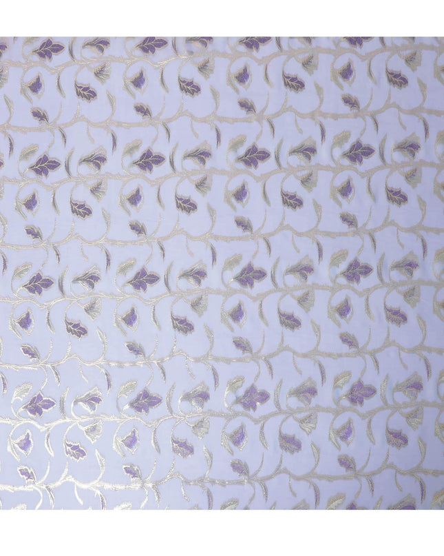 قماش شيفون من الحرير الخالص الفاخر مع فسكوز أرجواني ولوريكس معدني ذهبي بتصميم زهور-D13186