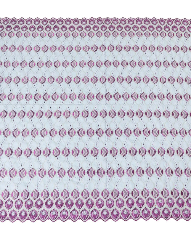 Powder blue Premium pure 100% Swiss cotton voile (Sudanese Thobe) fabric with purple, gold embroidery having stone work in floral design-D13565 Regal Fabrics