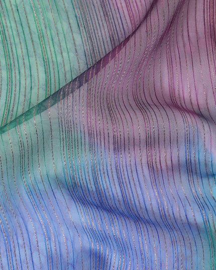 قماش شيفون من الحرير الخالص متعدد الألوان مع لوريكس معدني ذهبي بتصميم مخطط -D12615