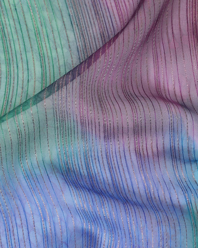 قماش شيفون من الحرير الخالص متعدد الألوان مع لوريكس معدني ذهبي بتصميم مخطط -D12615