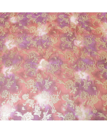 Brick red, magenta pink Premium Pure silk chiffon dirac with gold metallic lurex in floral design-D8866