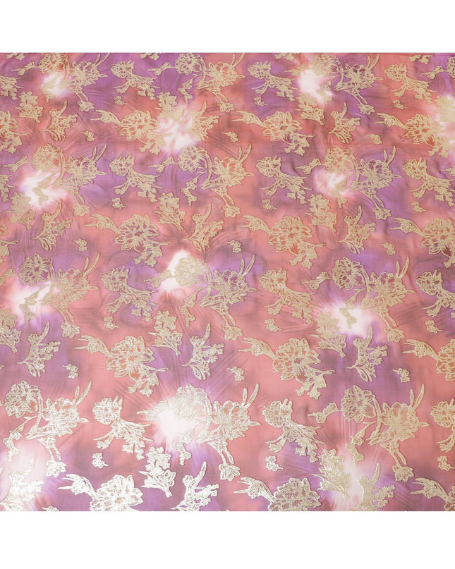 أحمر قرميدي، وردي أرجواني، ديراك من الشيفون الحريري الخالص الفاخر مع لوركس معدني ذهبي بتصميم زهور-D8866