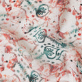 Off white synthetic crepe fabric with forest green, squash orange and black print in floral design-D11034