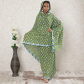 Sage green Premium pure Swiss cotton voile thobe with beige, vista green and blue embroidery in abstract design-D14339 Regal Fabrics