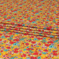 Mustard yellow silk crepe fabric with multicolor print in floral design-D8402