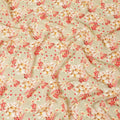 Mellow yellow synthetic crepe fabric with beige, ruby pink and olive green print in floral design-D7637 Regal Fabrics